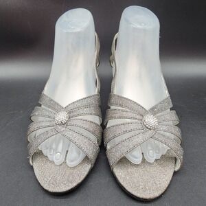 Dyeables 9.5D Silver Glitter Fiona Kitten Heel Sandals Formal Wedding Prom